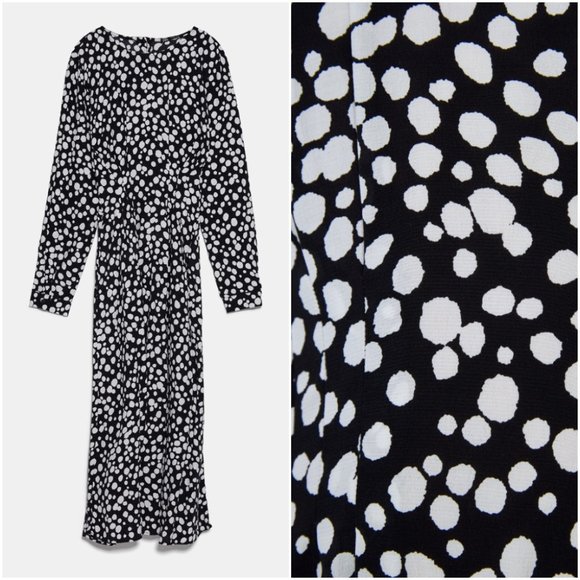 ZARA BLACK & WHITE POLKADOT SPOTTED PRINTED ELASTIC WAIST MIDI DRESS $69.90 - Picture 6 of 13